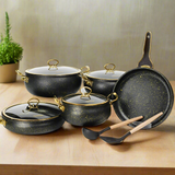 High Quality Heavy Elegant 11pcs Donnor Granite Serving|Cooking Pots Granite Black Gold