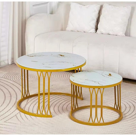 High Quality Luxury Nesting Coffee Table Set Black Marble & Gold Finish