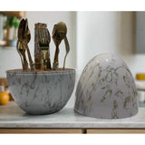 High Quality Marble Profile Cutlery Set 18 Piece Egg Shell Handle Design Elegant Flatware for Everyday Dining & Special Occasions.