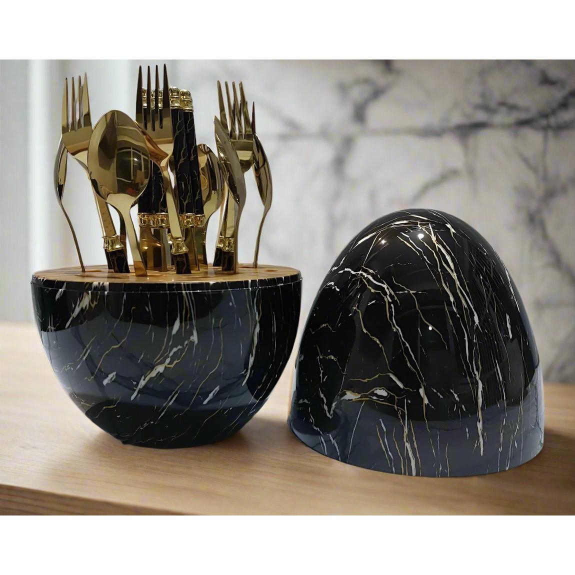 High Quality Marble Profile Cutlery Set 18 Piece Egg Shell Handle Design Elegant Flatware for Everyday Dining & Special Occasions.
