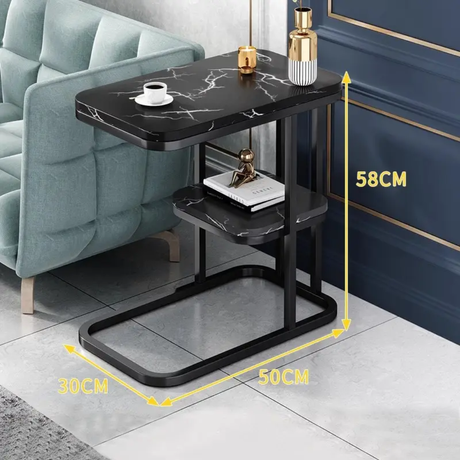 High Quality Marble Texture Side Table Modern Accent Table in White or Black (58cm)
