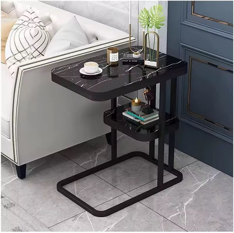 High Quality Marble Texture Side Table Modern Accent Table in White or Black (58cm)
