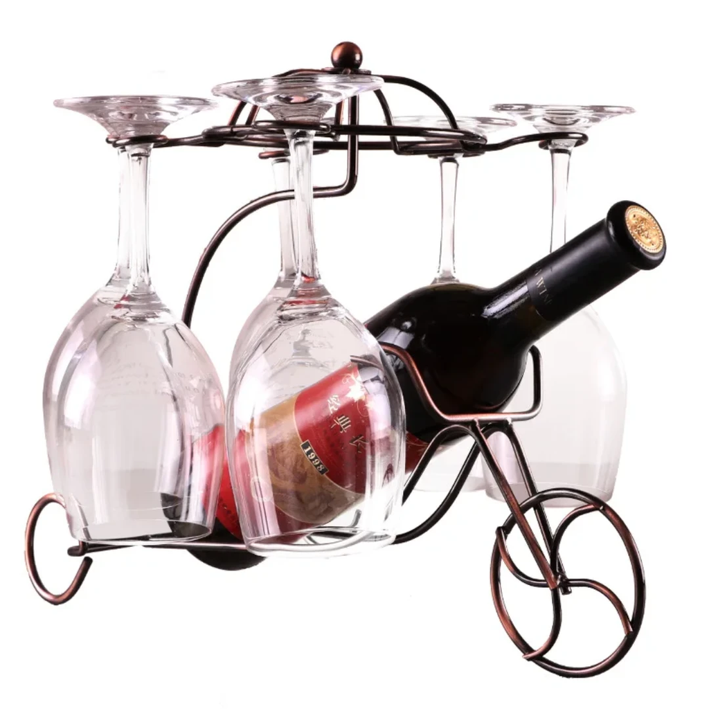 High Quality Metal With A Copper Bicycle Wine Bottle & Glass Holder Glass holders Wine Bottle Holders
