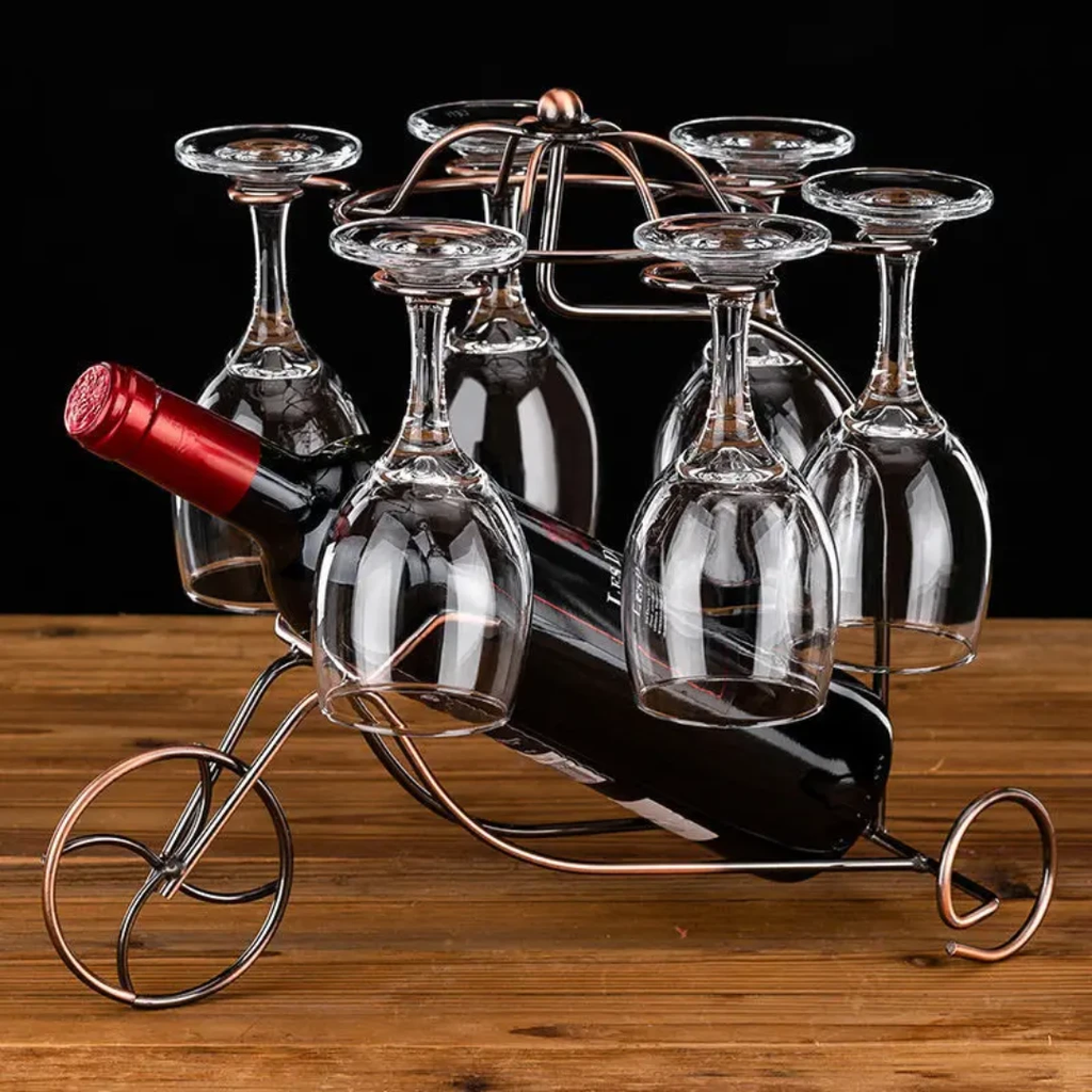 High Quality Metal With A Copper Bicycle Wine Bottle & Glass Holder Glass holders Wine Bottle Holders