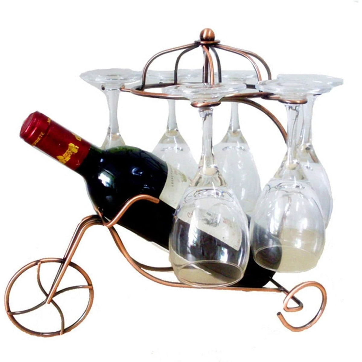 High Quality Metal With A Copper Bicycle Wine Bottle & Glass Holder Glass holders Wine Bottle Holders
