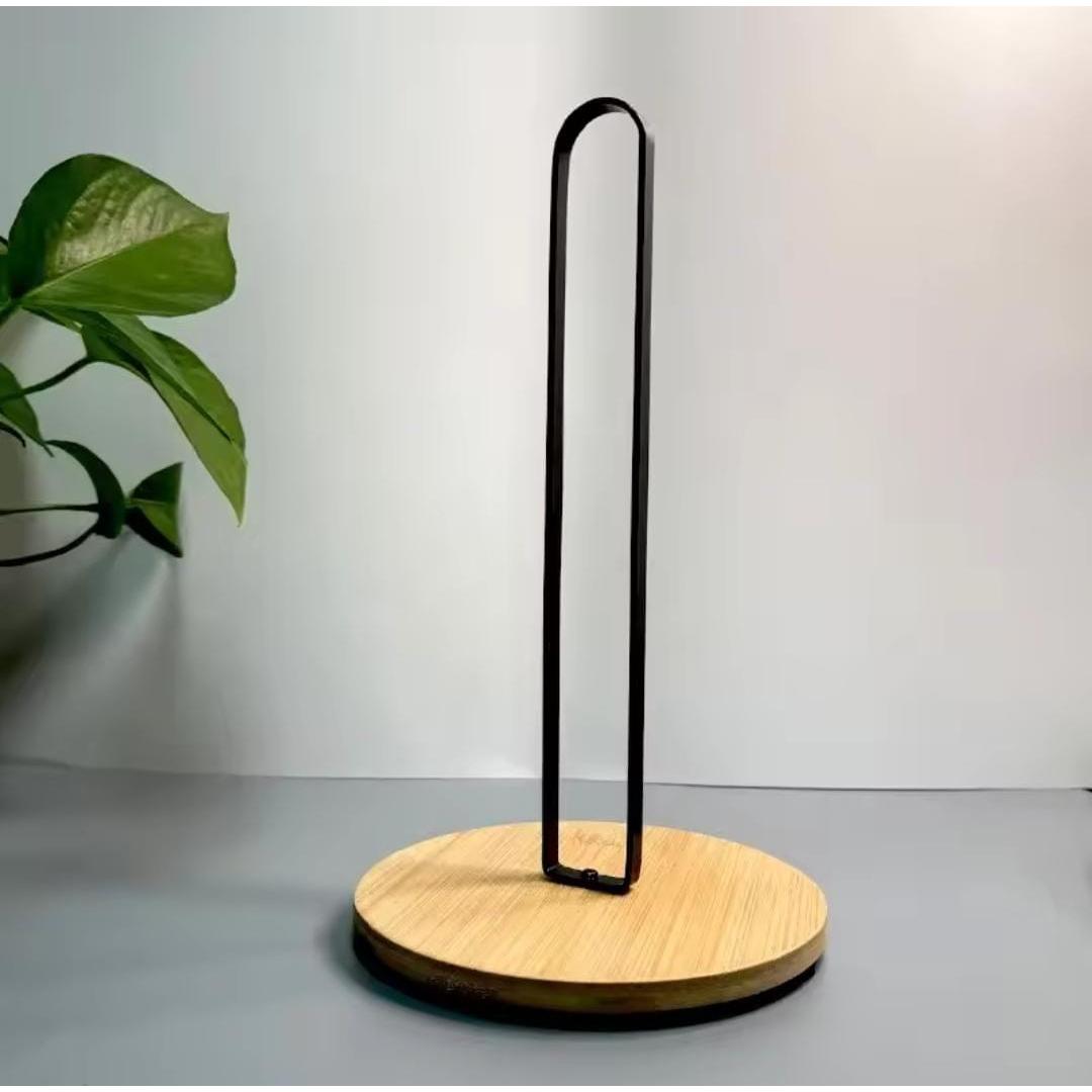 High Quality Metallic Paper Towel Holder with Bamboo Base