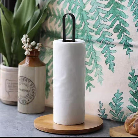 High Quality Metallic Paper Towel Holder with Bamboo Base