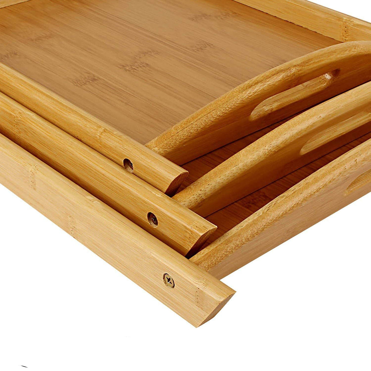 High Quality Multifunctional Bamboo Serving Trays Set 3 Piece Set for Coffee Dinner & Hotel Use