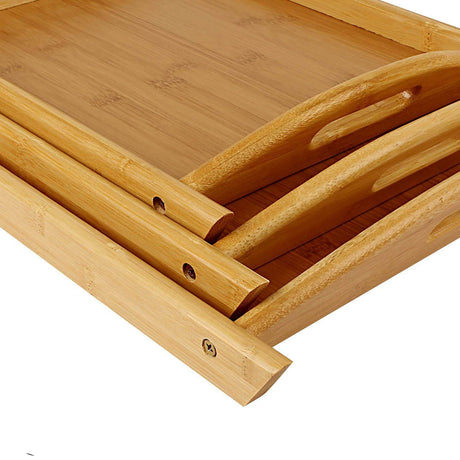 High Quality Multifunctional Bamboo Serving Trays Set 3 Piece Set for Coffee Dinner & Hotel Use