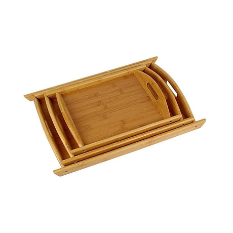 High Quality Multifunctional Bamboo Serving Trays Set 3 Piece Set for Coffee Dinner & Hotel Use