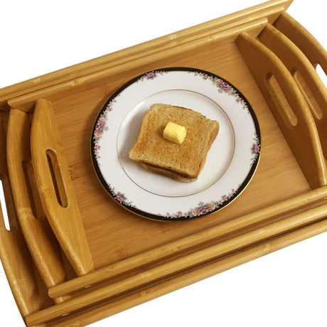 High Quality Multifunctional Bamboo Serving Trays Set 3 Piece Set for Coffee Dinner & Hotel Use
