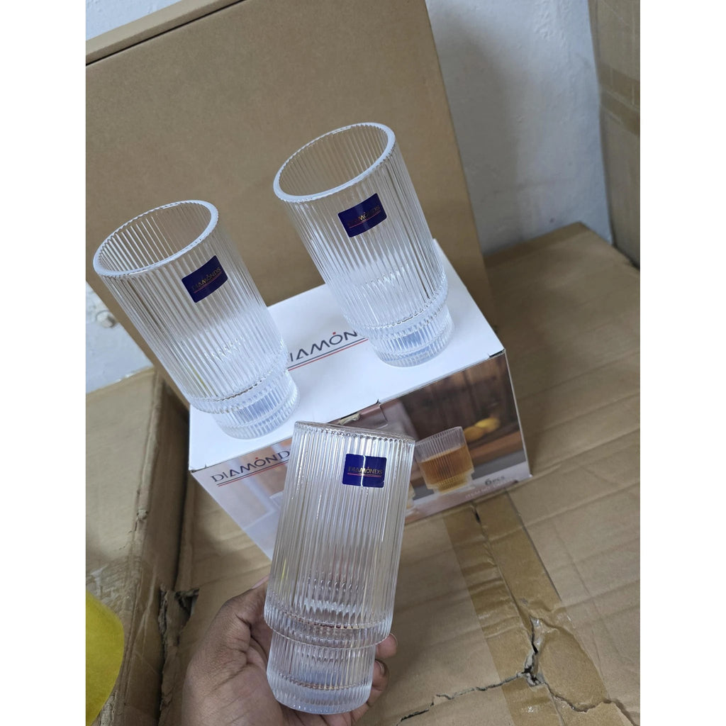 High Quality Ribbed Aesthetic Crystal Glasses 330ml Glassware Wine Glasses