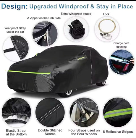 High Quality Universal Black Car Cover with Inner Fleece and Side Reflectors