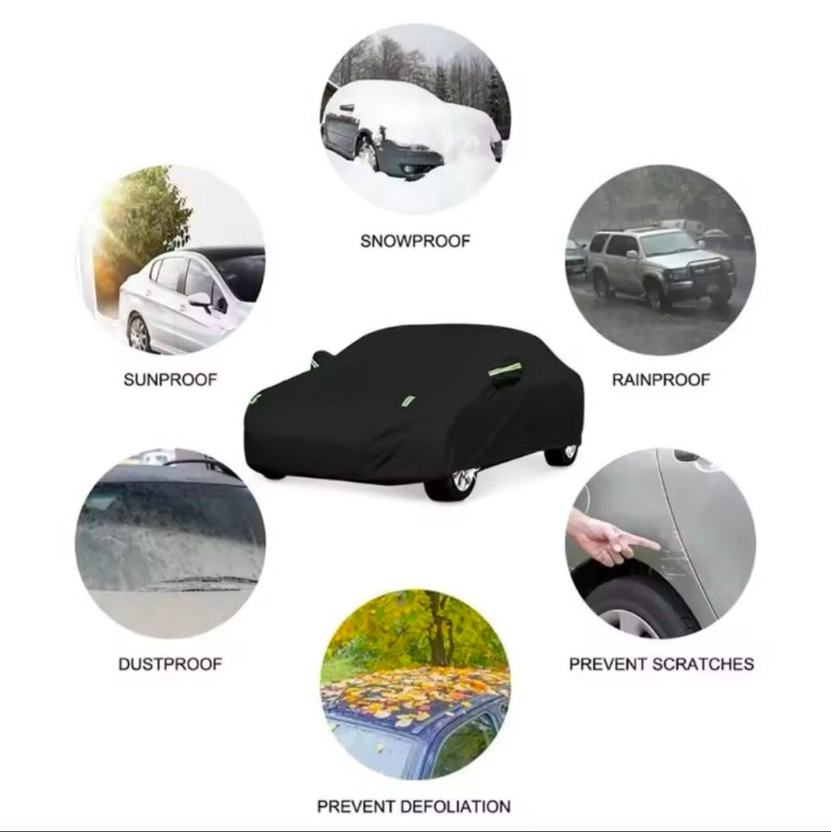 High Quality Universal Black Car Cover with Inner Fleece and Side Reflectors
