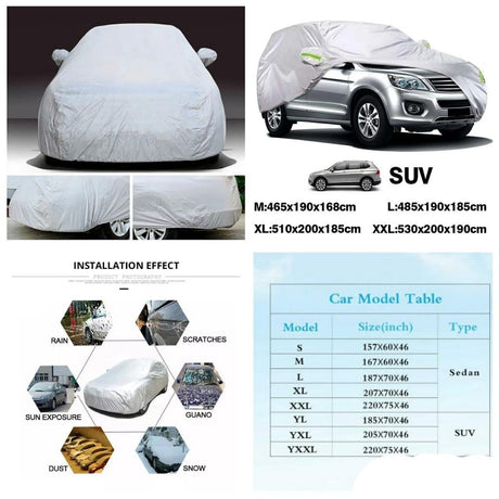 High Quality Universal Grey Car Cover with Fleece Lining & Reflective Sides Waterproof, Scratch & Heat Resistant Size YXXL (V8, Prado)