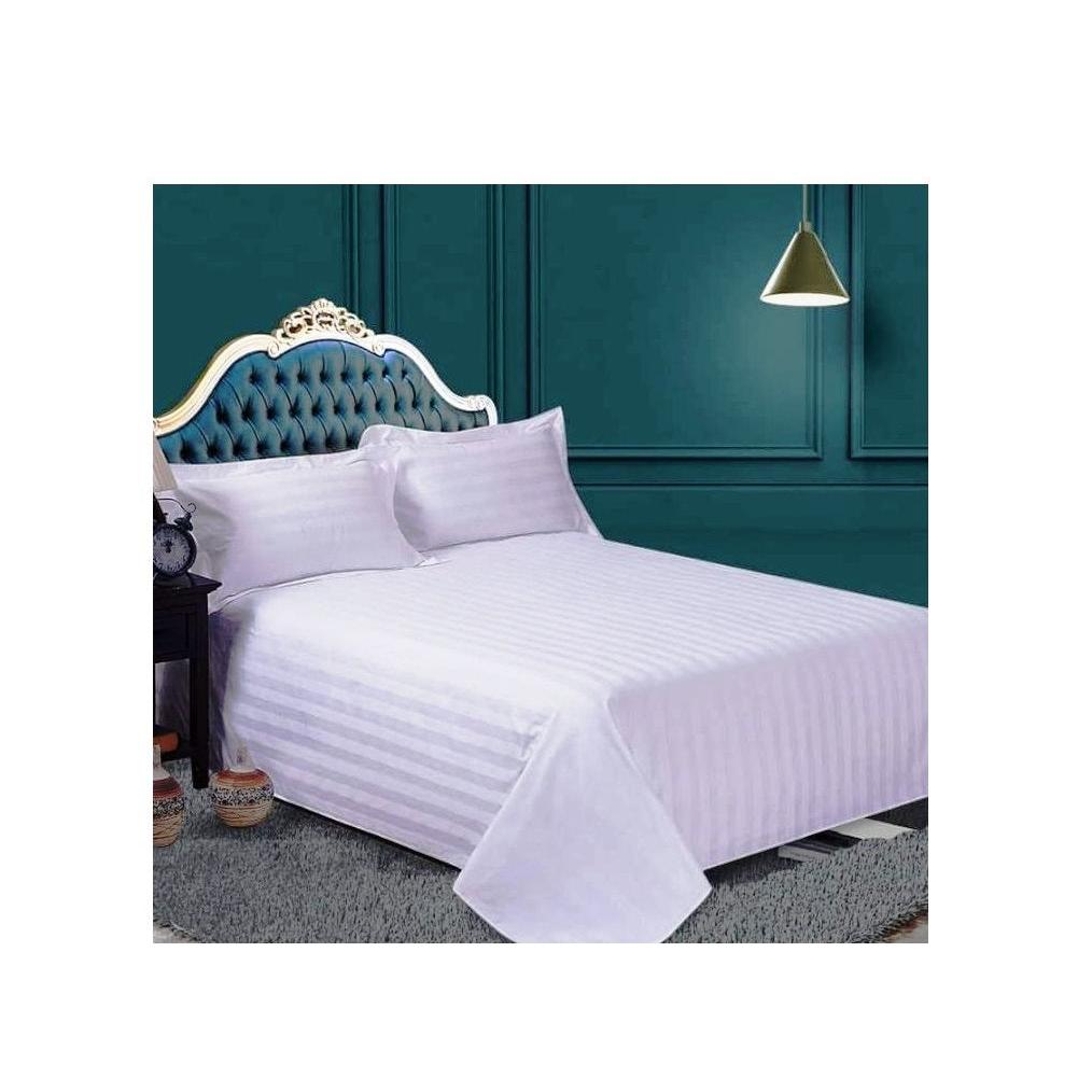 High Quality White Striped Cotton Bedsheets Set | 6x6 Size | Includes 2 Bedsheets & 2 Pillowcases