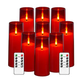 Hot Red Acrylic Flameless LED Candle Set | 9 Pieces with 2 Remote Controls