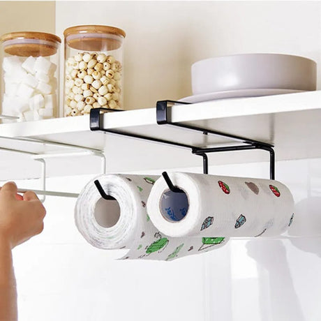 Household Kitchen Utensils Cabinet Paper Towel Rack Free Perforated Plastic Wrap Storage & Toilet Roll Holder