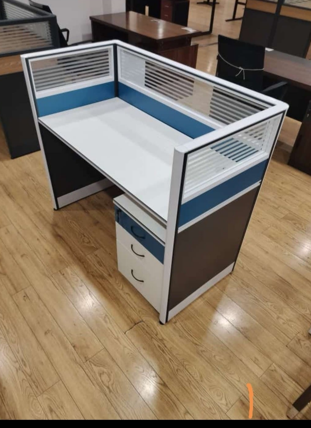 Modern Office Workstation Desk with Privacy Panels and Storage Drawers