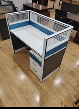 Modern Office Workstation Desk with Privacy Panels and Storage Drawers
