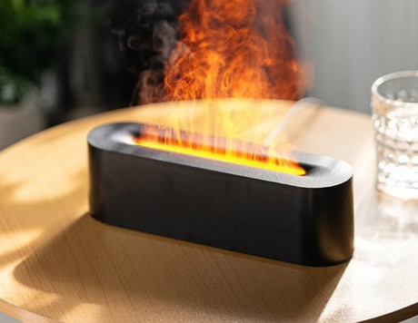 Furaha Finds Flame Aromatherapy Diffuser – Quiet USB air humidifier with realistic flame effect and essential oil compatibility.