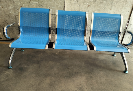 3 Seater Metal Waiting Bench with Armrests and Mesh Back