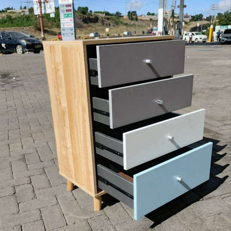 4-Layer Wooden Chest of Drawers with Pastel Fronts and Smooth Slides
