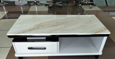 Modern Coffee Table with White and Gold Marble Top and Storage Drawer