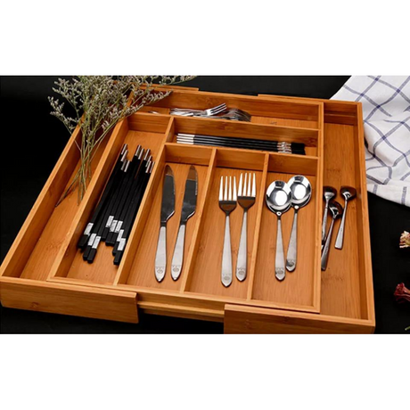 Multifunctional Bamboo Drawer Organizer Expandable, Eco Friendly, Water Resistant Design for Cutlery and Flatware- Furaha Finds Kenya