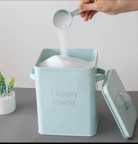 Alloy Laundry Powder Tin with Scoop 3kg Capacity for Organized Storage