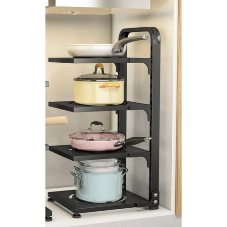 Adjustable Kitchen Storage Rack 3Tier & 4Tier, Carbon Black Steel, Freely Adjustable Shelving- Furaha Finds Kenya
