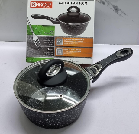 Baroly German Brand Granite Sauce Pan with Lid Heavy Duty Non Stick 20cm Black Cookware.- Furaha Finds Kenya