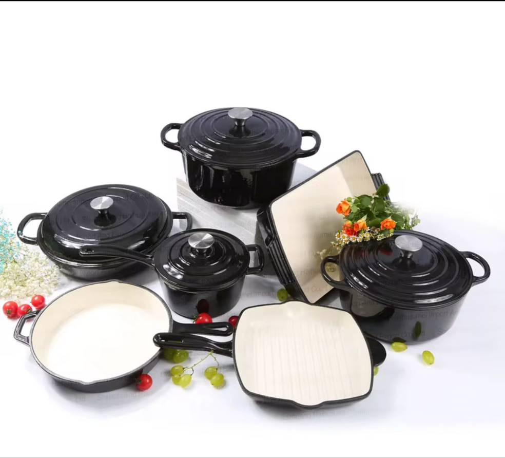 Heavy Duty Enamel Cast Iron Cooking Pots Casseroles, Frying Pan, Grill Pan & Baking Tray in Multiple Colours