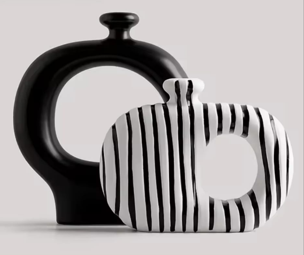 Ceramic Stripped Vase Set – Modern Decorative Design
