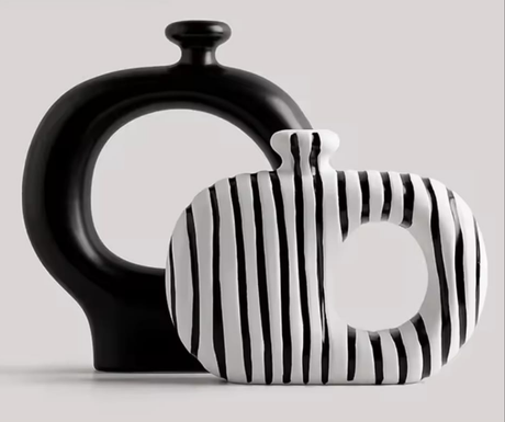 Ceramic Stripped Vase Set – Modern Decorative Design