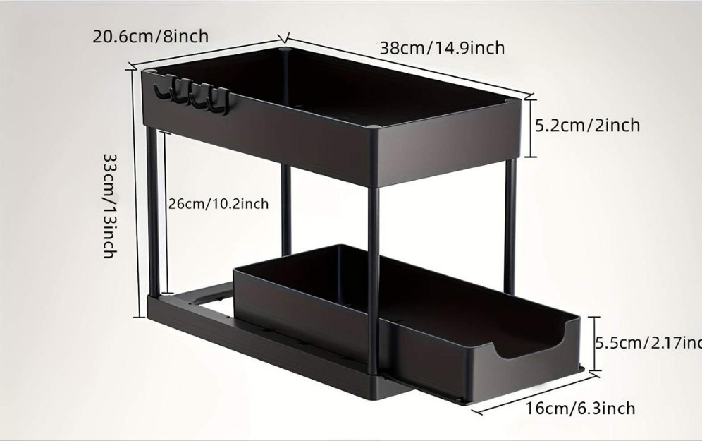 Furaha Finds Double Sliding Under Sink Organizer – 2-tier bathroom and kitchen storage solution for efficient space-saving organization.