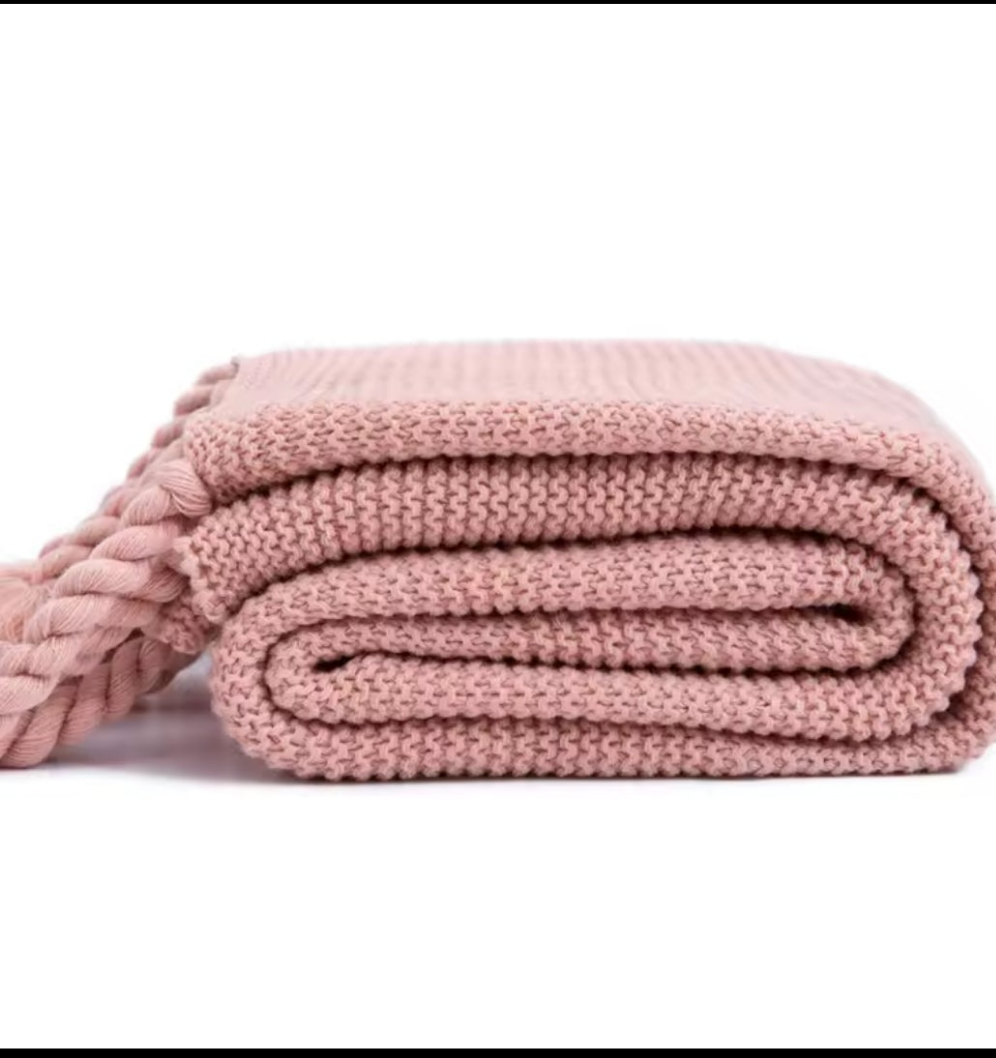 Super Soft Knitted Throw Blanket with Tassels 170x130cm Acrylic Fiber
