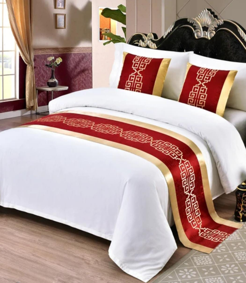 Furaha Finds bed runner with throw pillows cases 