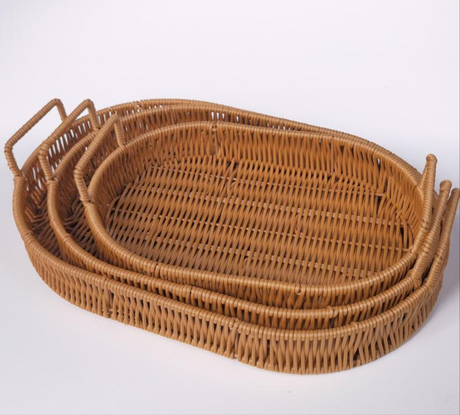 Rattan Oval Basket Beech and Autumn Vine Decorative Tray and Organizer