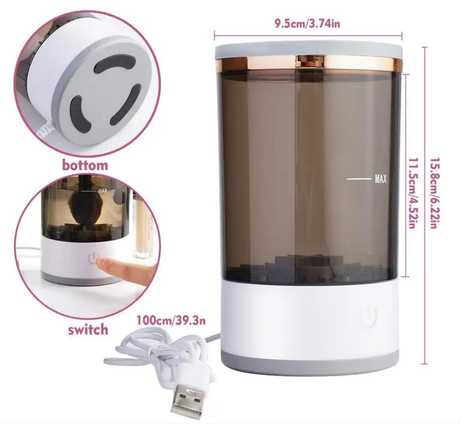 Furaha Finds automatic electric makeup brush cleaner with 7000 RPM speed. Made from high-quality ABS+PC+TPE, USB-powered (5V) for fast and efficient deep cleaning