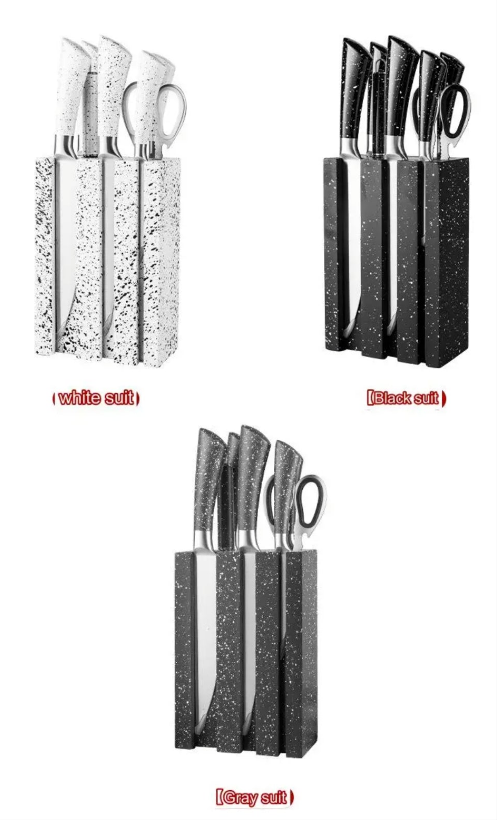 7Piece Stainless Steel Knife Set with Stand – Grey, Black, White- Furaha Finds Kenya