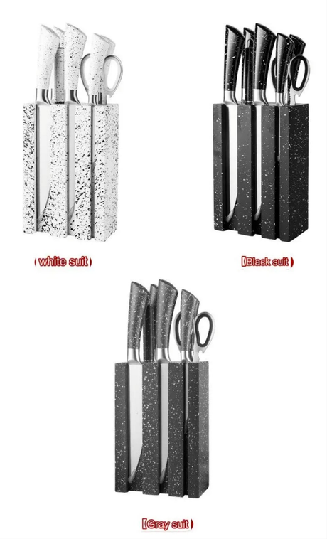 7Piece Stainless Steel Knife Set with Stand – Grey, Black, White- Furaha Finds Kenya