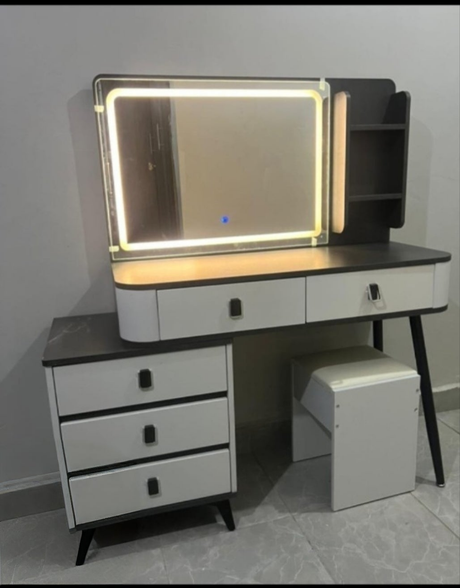 Modern LED Light Vanity Dressing Table with Storage Drawers and Stool
