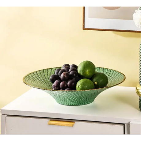 32cm x 8cm Durable Acrylic Nordic Fruit Tray with an Elegant Gold Rim | Portable & Lightweight Serving Tray | Green, Clear- Furaha Finds Kenya