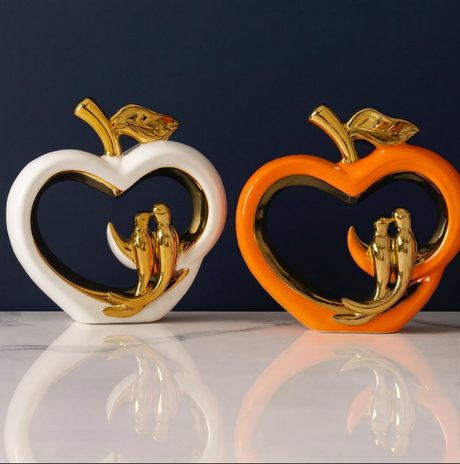 Ceramic Golden Bird Apple Figurine – White and Orange Light Luxury Decor