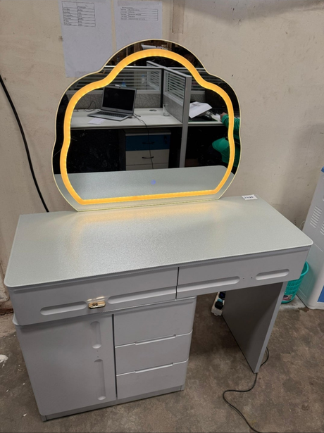 Modern Vanity Desk with LED Cloud Mirror and Storage Drawers