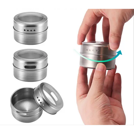 Magnetic Cruet Condiment Spice Jar Set 9 Piece Stainless Steel Set with Wall Mounted Rack Spice Container- Furaha Finds Kenya