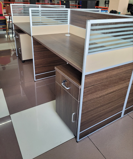 4-Person Wooden Office Workstation with Partition and Storage