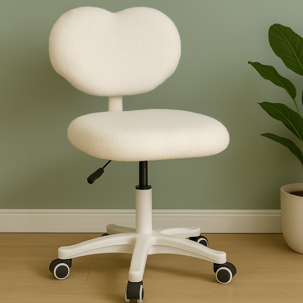 Ergonomic Swivel Chair with Heart-Shaped Backrest – White