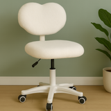 Ergonomic Swivel Chair with Heart-Shaped Backrest – White
